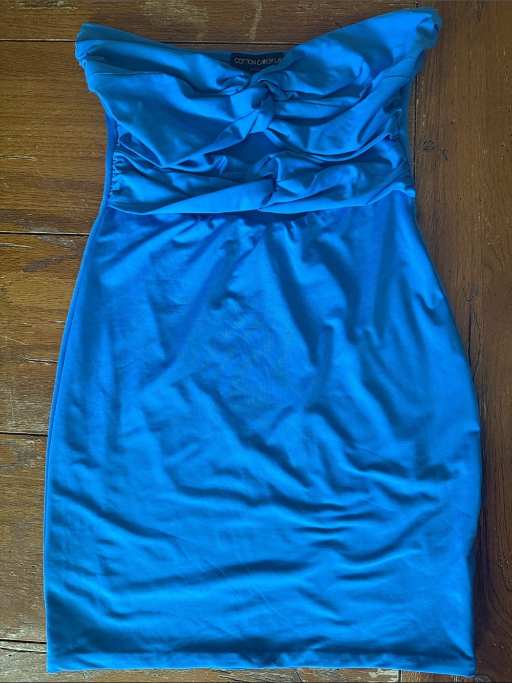 Cotton Candy Bright Blue Strapless Twist-Front Mini Dress